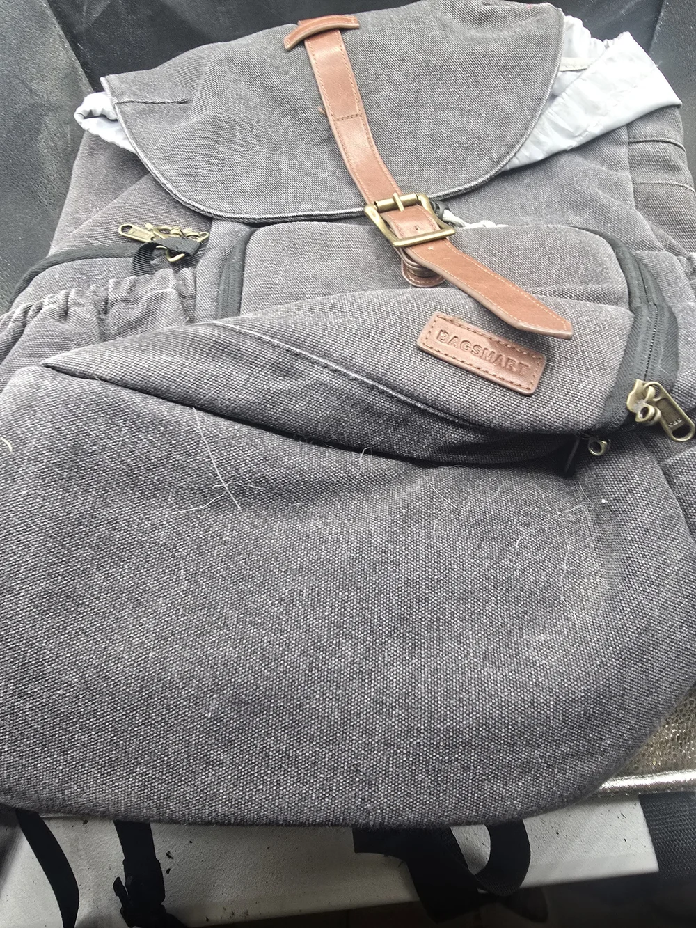 Black Canvas Backpack with Brown Leather Accents by BagGuard